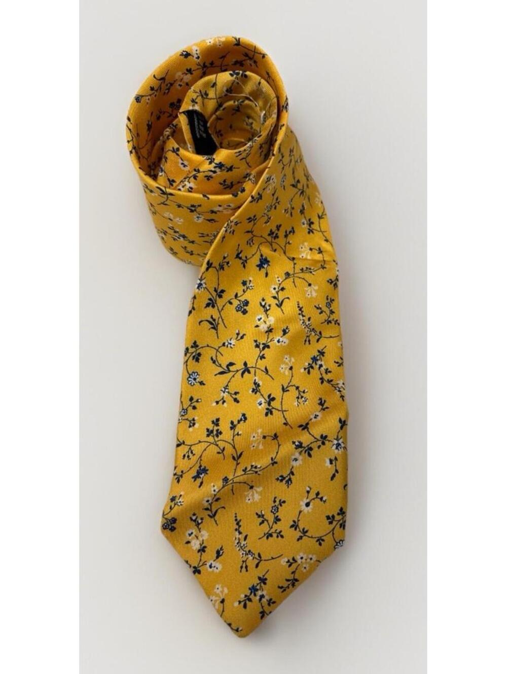 Paul Fredrick Yellow Floral 100% Silk Tie Made In Italy